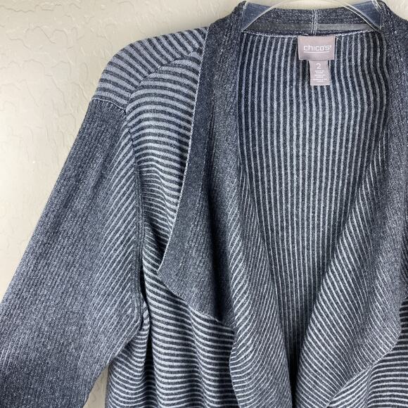 Chico’s Plaited Ribbed Drape Open Front Cardigan Size 2 Womens Size L Cozy Warm - Picture 2 of 11